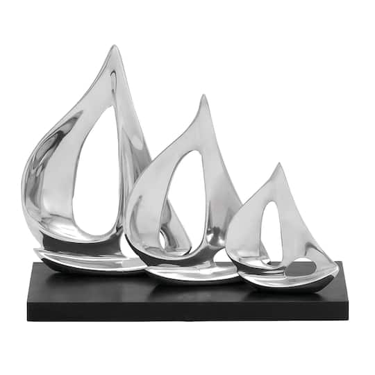 11" Silver Sail Boat Coastal Sculpture